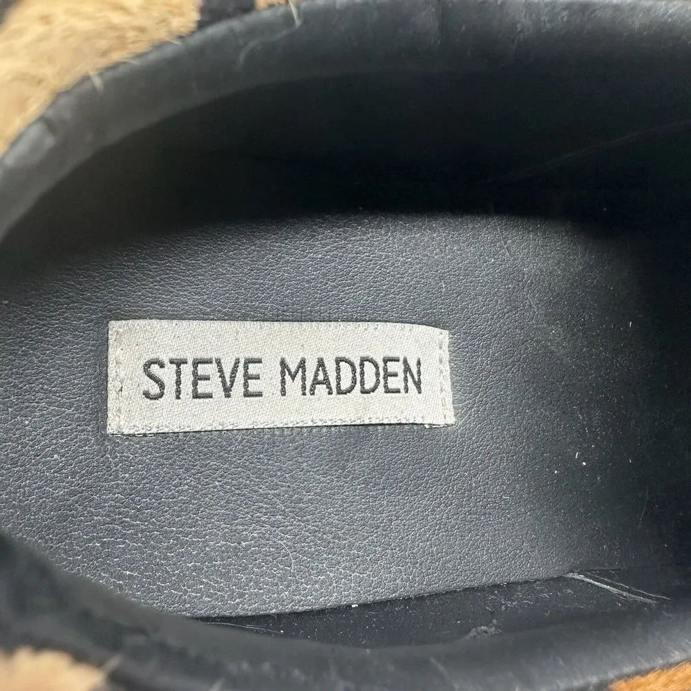 Steve Madden Shoes Womens 9M Tan Ecentrcl Animal Print Cow Hair Slip On Sneakers
